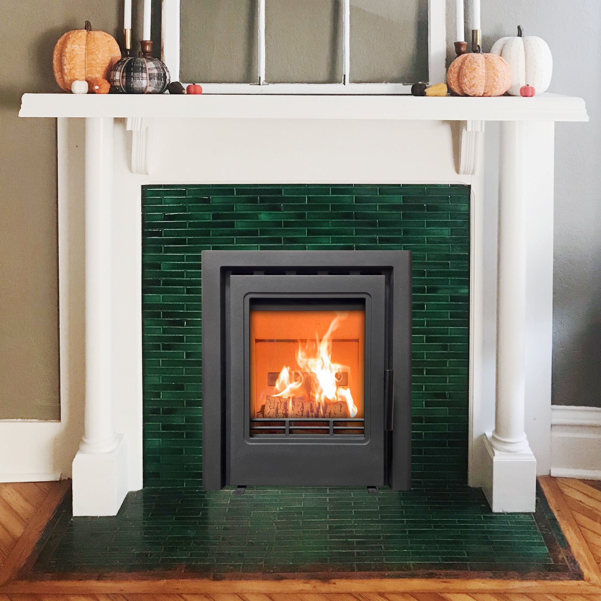 Coniston inset burner installed in a tiled fireplace