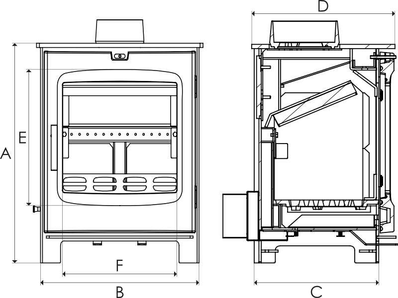 Chadwick 5 stove technical dimensions