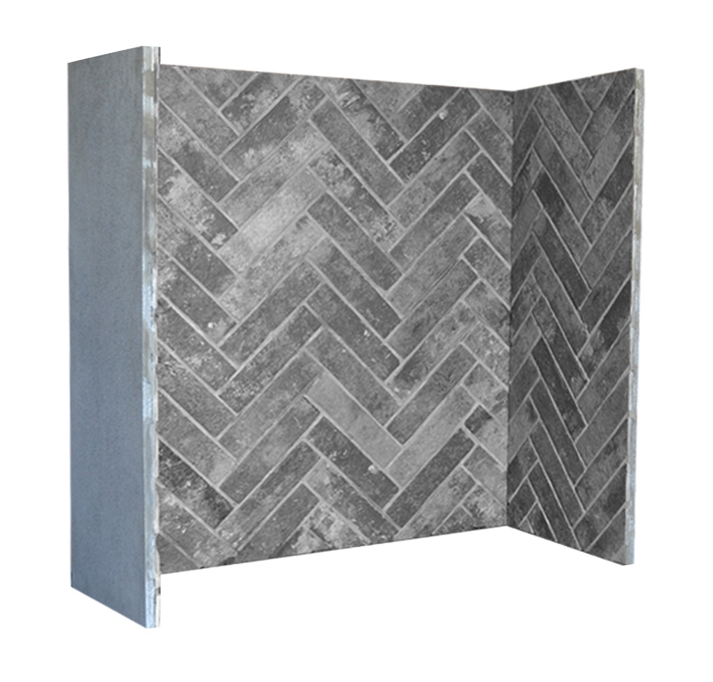 Herringbone Slate Grey fireplace chamber
