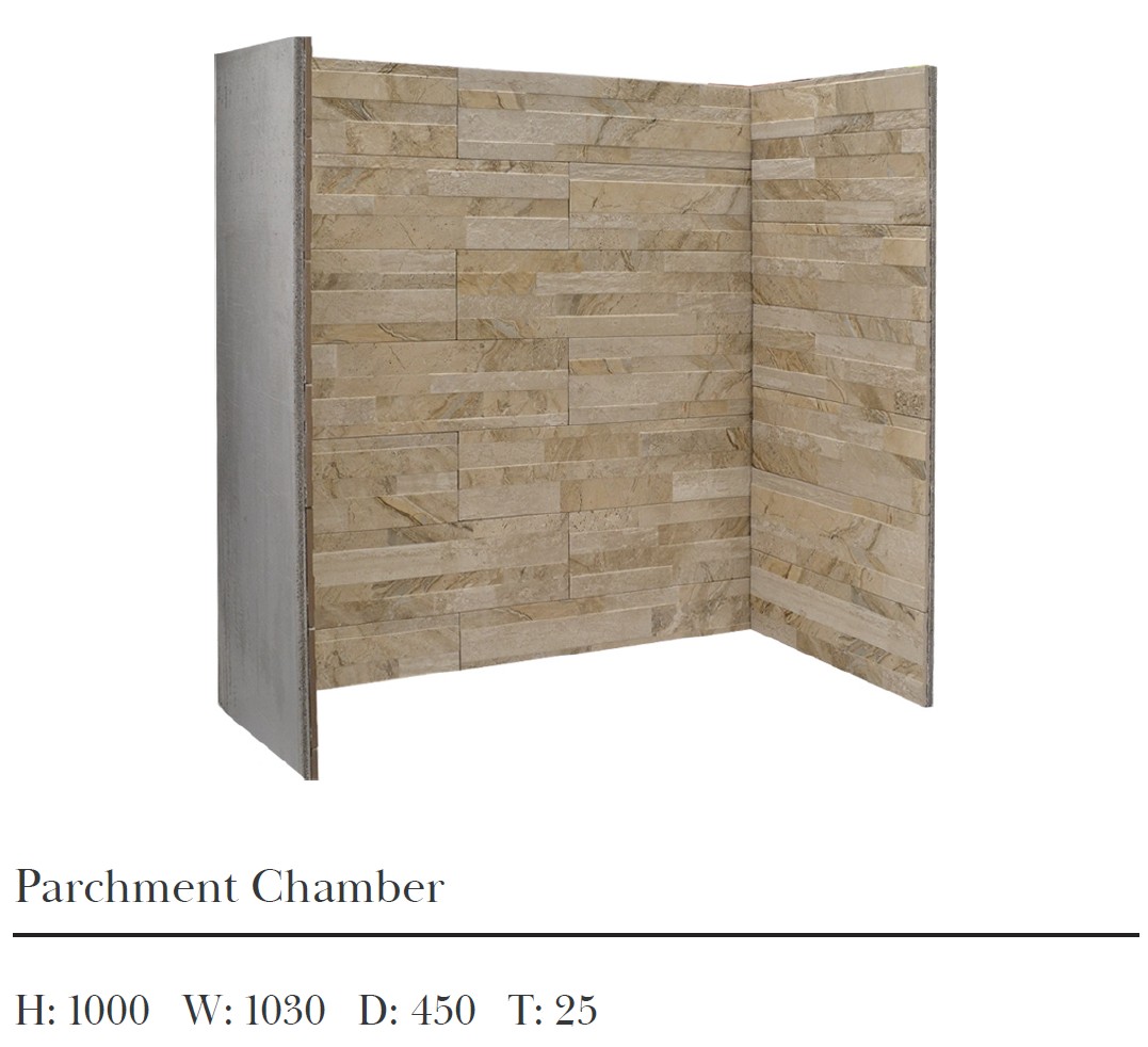 Parchment fireplace chamber