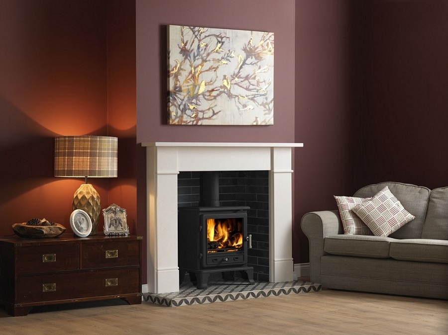Firefox 8 Slimline Eco burner installed in a traditional fireplace
