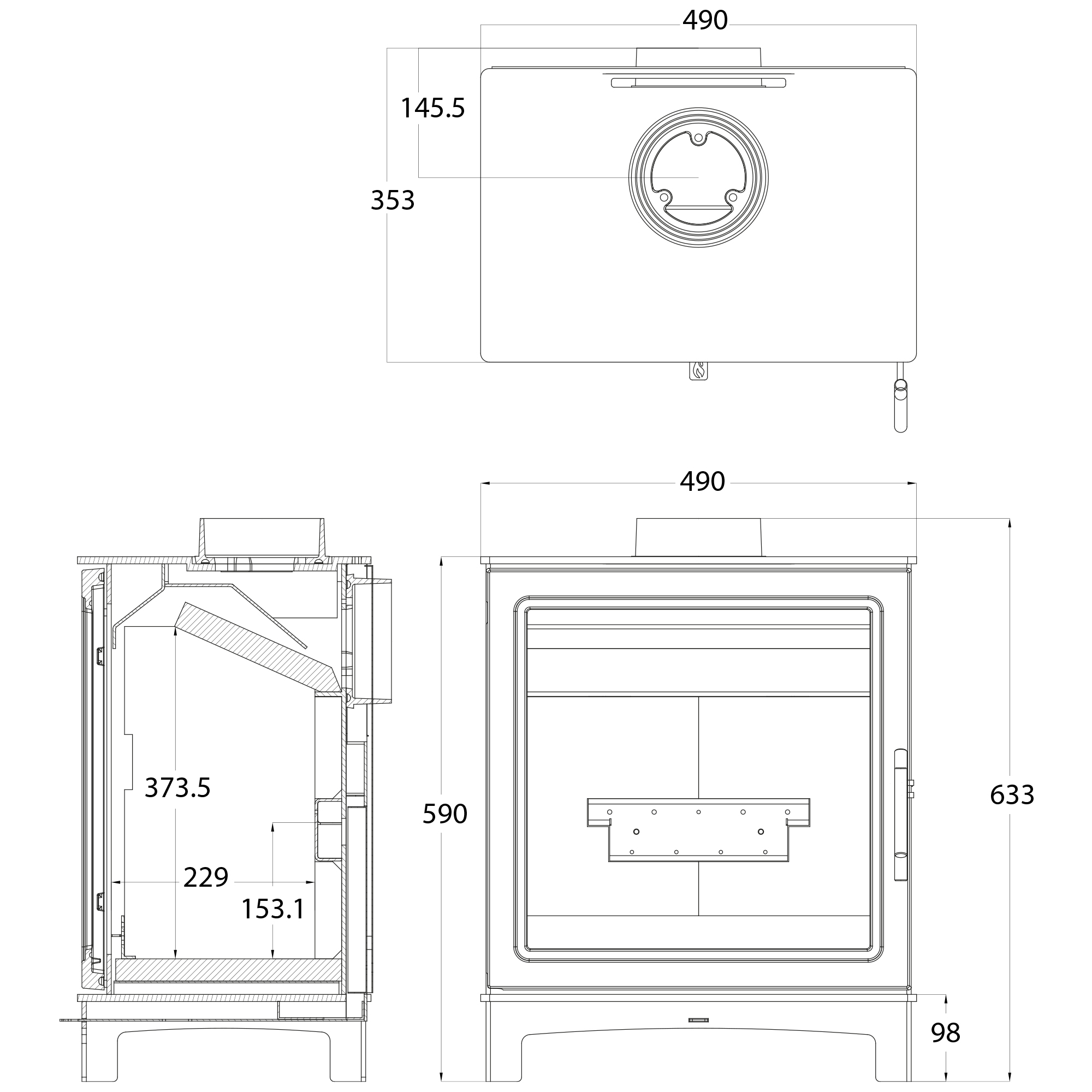Grisedale 136 stove technical dimensions