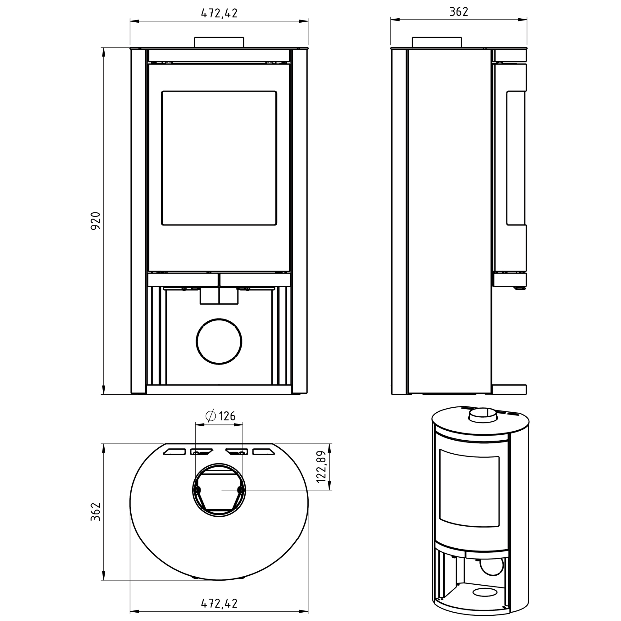 Ovale L burner technical dimensions