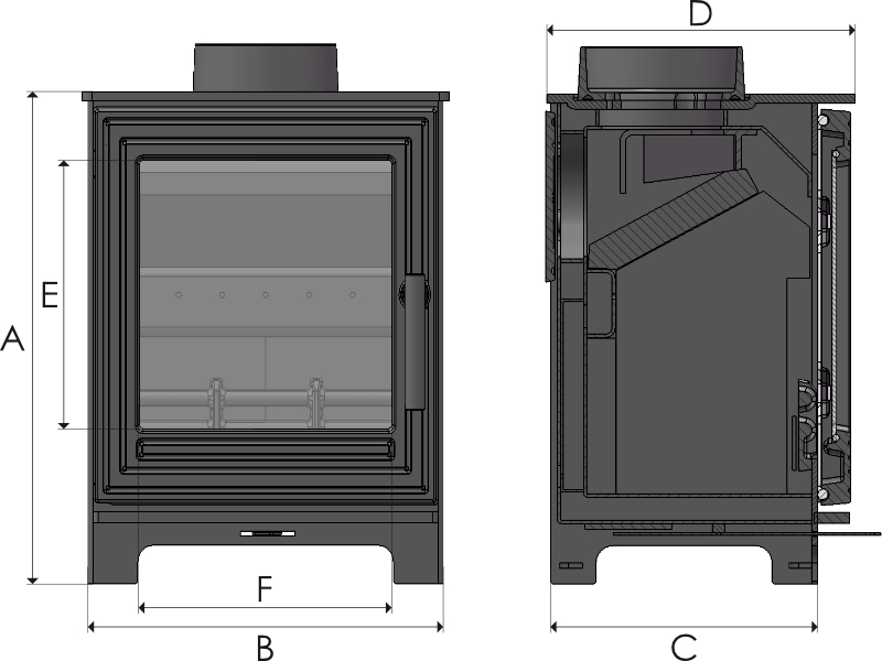 Pankhurst Small stove technical dimensions