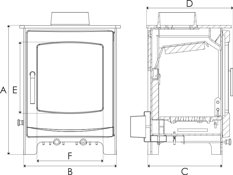 Turing 5 stove technical dimensions